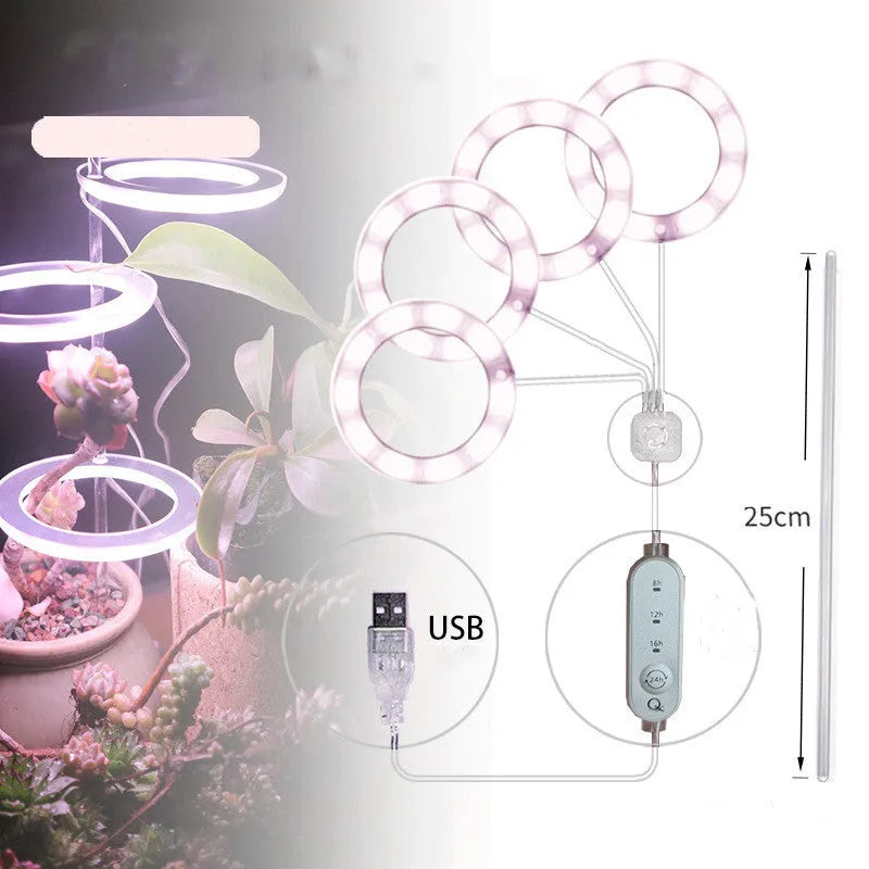 USB LED full spectrum plant grow light with acrylic stick on a table.