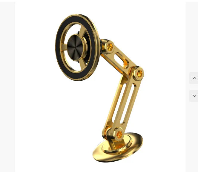 All-metal magnetic car phone holder with adjustable clip, shown in black, silver, gold, and rose gold colours.