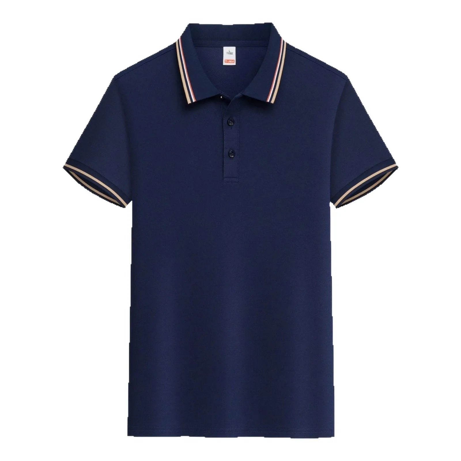 Summer short-sleeved polo shirt with lapel in Beige, made from combed cotton viscose blend, size M, front view