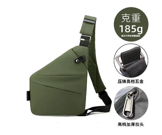 Anti-theft crossbody bag for men in black Oxford cloth with zipper closure