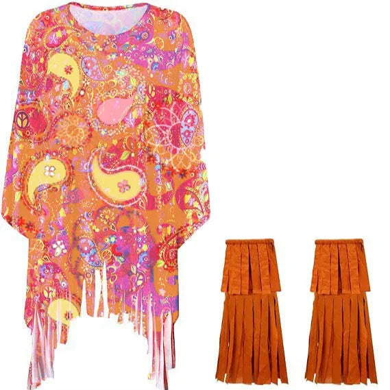 Colourful tie dye cloak Halloween costume with bell sleeves in spandex fabric