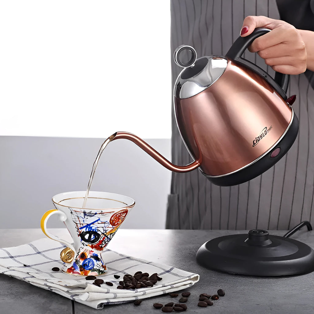 Stainless steel electric kettle with touch controls in gold colour option