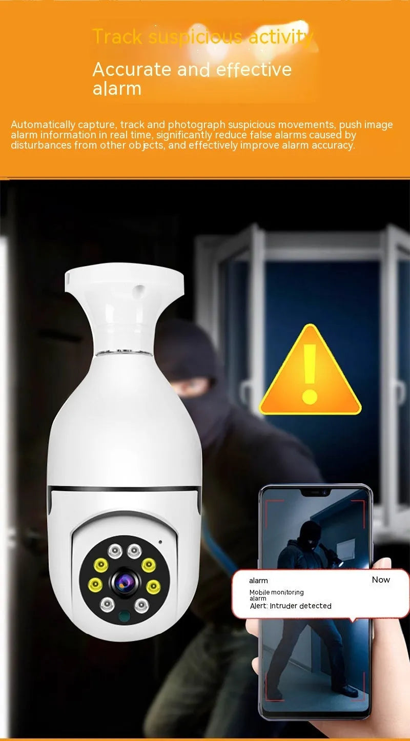 Wireless bulb security camera with 1080p HD resolution and full colour night vision measuring 5cm by 12cm