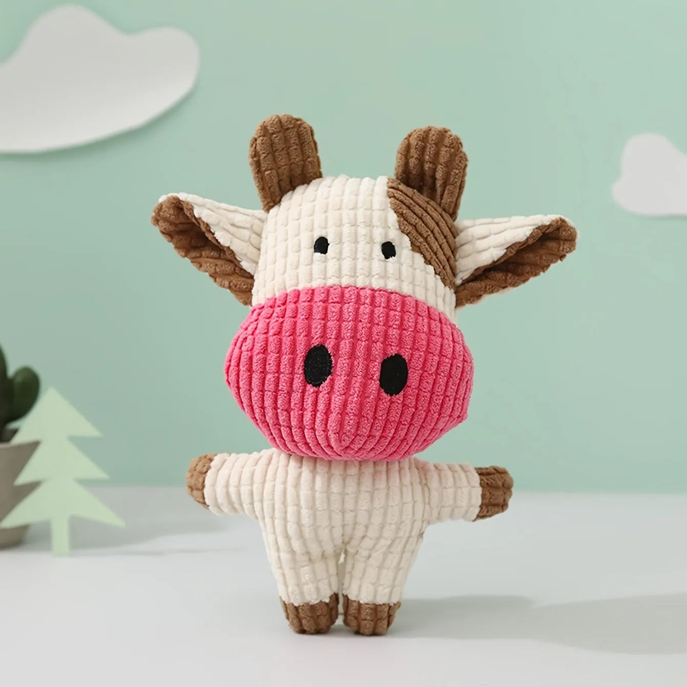 Cute animal shaped plush dog chew toy with squeaker in multiple colour options