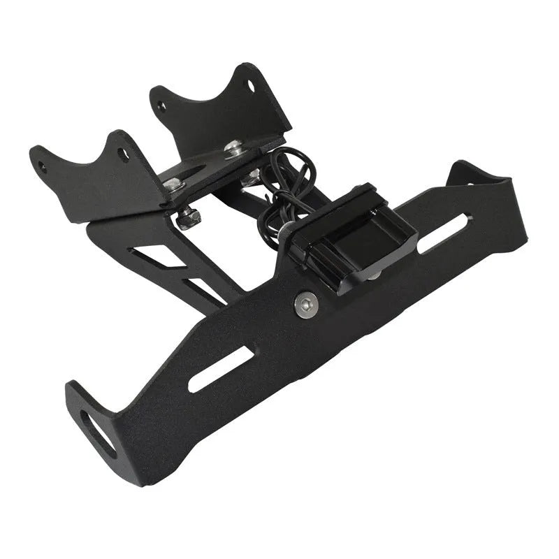 Black aluminium rear licence plate bracket for Honda motorcycles on a white background.