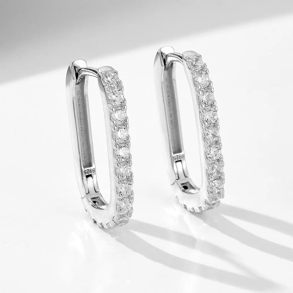 S925 sterling silver oval geometric zircon ear clip earrings in yellow or white