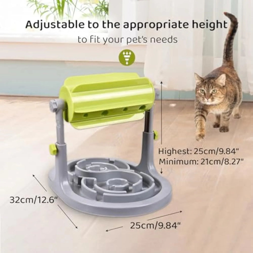 Interactive pet puzzle slow feeder bowl with adjustable height in blue green pink colours