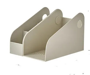 Desktop storage box with 2-layer plastic construction in ivory white or milk coffee colour