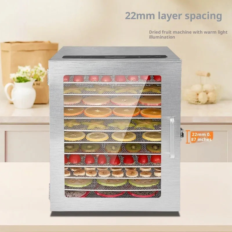 Portable home 18-layer stainless steel fruit dryer with top touch screen and 25L capacity on countertop