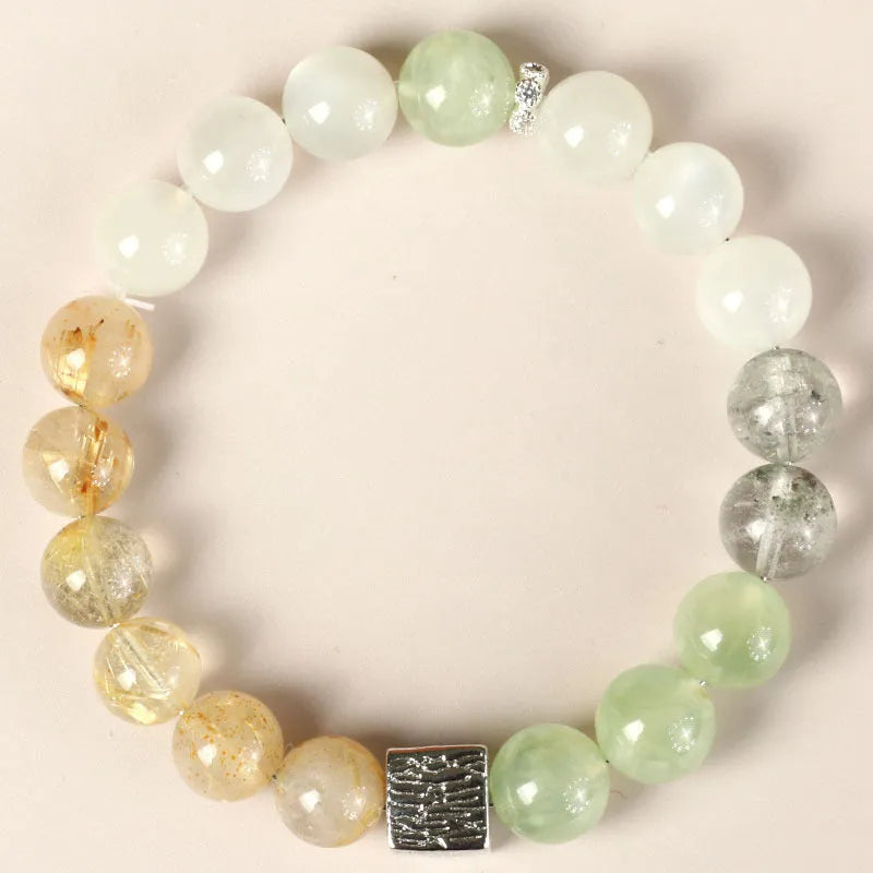 Khaki polished crystal couple bracelet with 10mm geometric beads in Chinese style