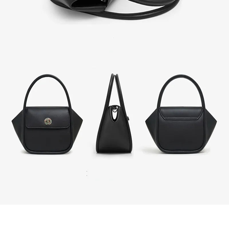 Women's wing-shaped leather tote bag with latch closure and cross-body strap in four colour options