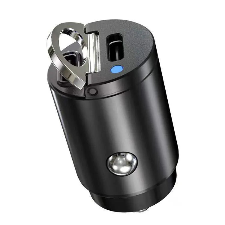 Mini 30W car cigarette lighter charger with zinc alloy construction measuring 45mm length