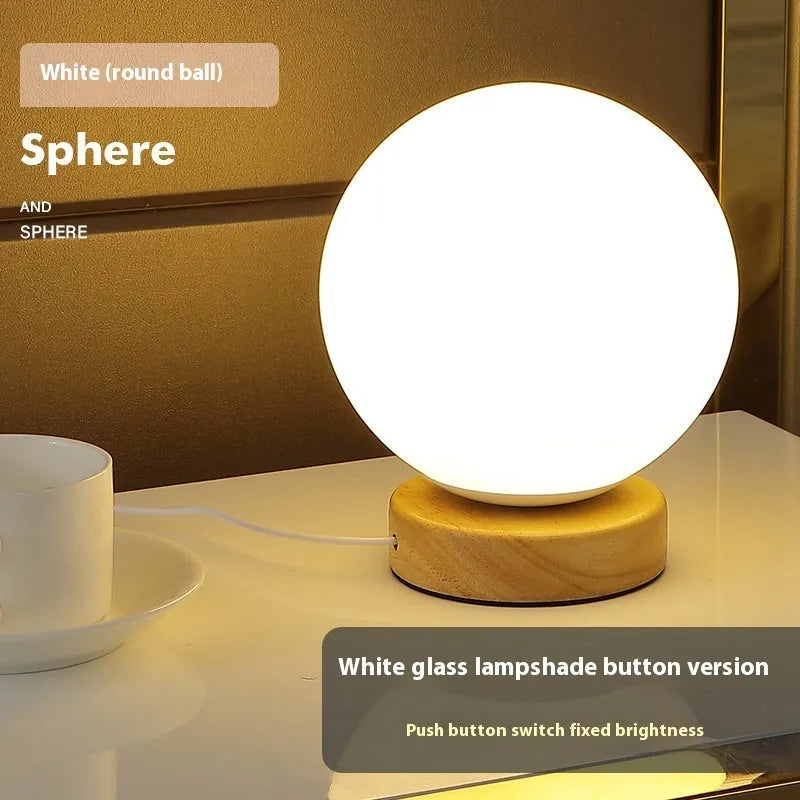 Nordic solid wood USB table lamp with touch dimming in white flower shape design