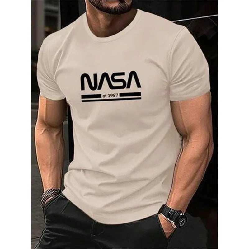 Men's slim-fit cotton t-shirt with printed letter patterns in multiple colour options