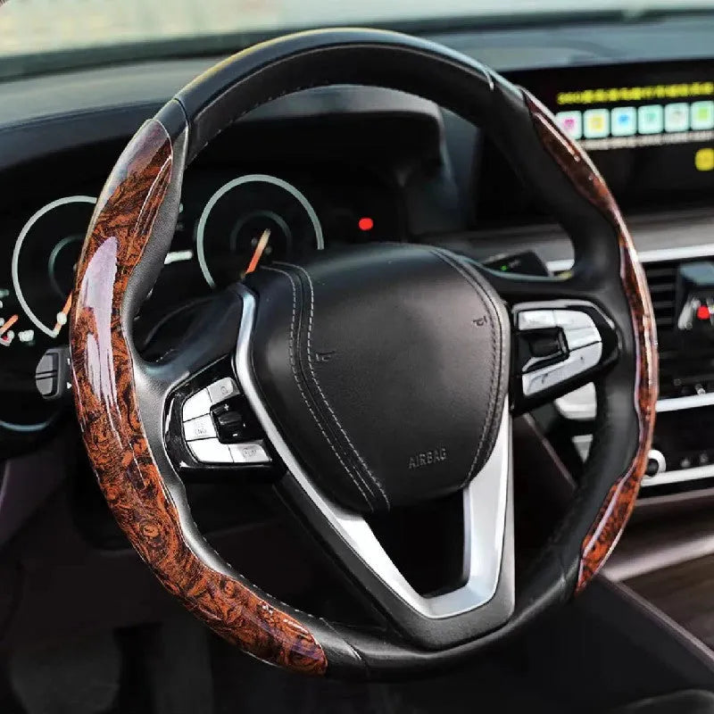 Peach wood grain artificial leather steering wheel sleeve for 38cm diameter car wheels