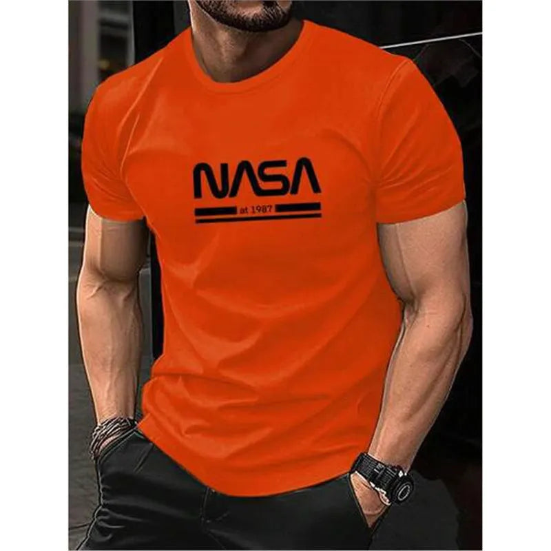 Men's slim-fit cotton t-shirt with printed letter patterns in multiple colour options
