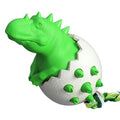 Dinosaur-shaped natural rubber dog chew toy with rope attachment in blue, green, orange or yellow