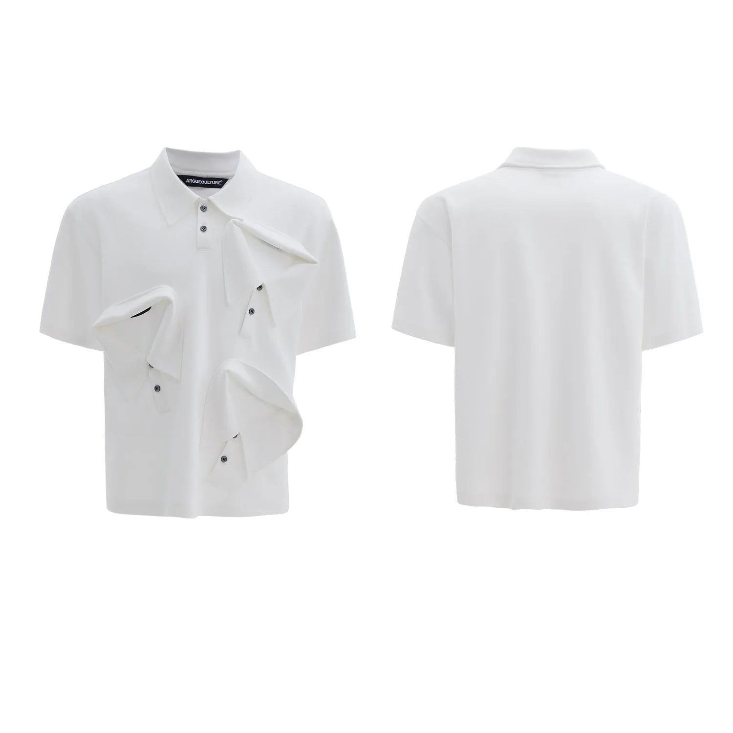 Men's deconstructed multi-collar polo shirt with geometric pattern in black, grey or white colours
