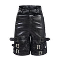 Men's black PU leather ring casual cropped shorts made from polycarbaminate fibre spandex.