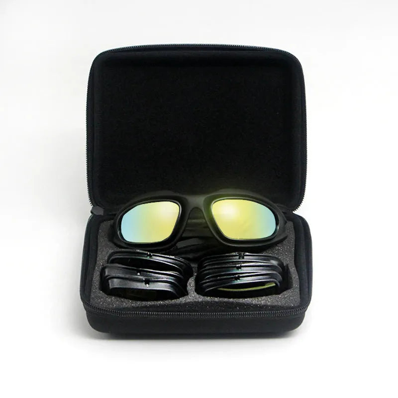 Tactical sports sunglasses with polarized lenses and a black full rim PC frame.