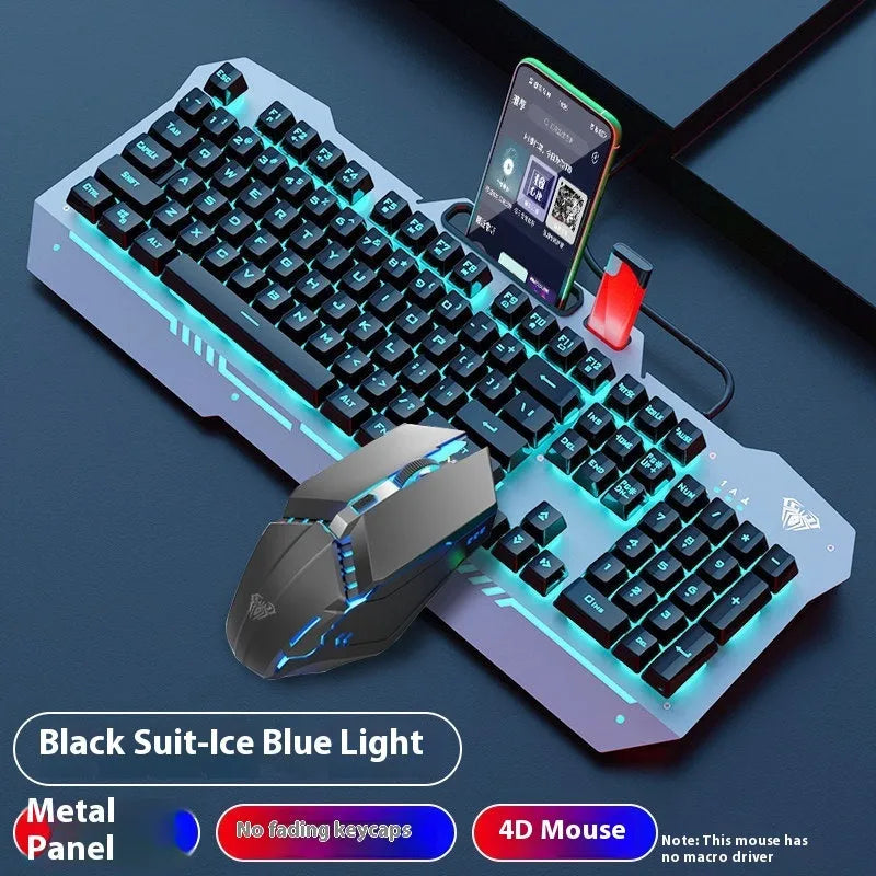 Black and white wired keyboard mouse headset bundle for desktop computer setups