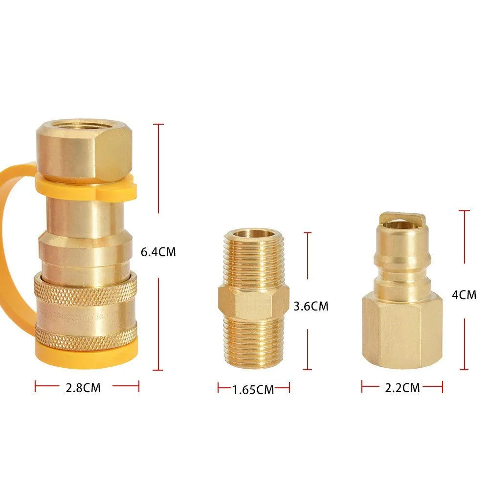 Gold brass gas propane conversion charging connector with 3/8 inch American standard threads
