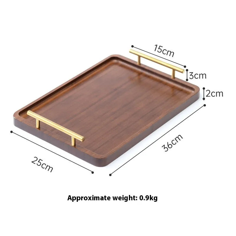 Square bamboo serving tray with brown handle for barbecue restaurants