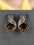 Round flowers feather design rose gold zircon earrings with coloured stone centre options