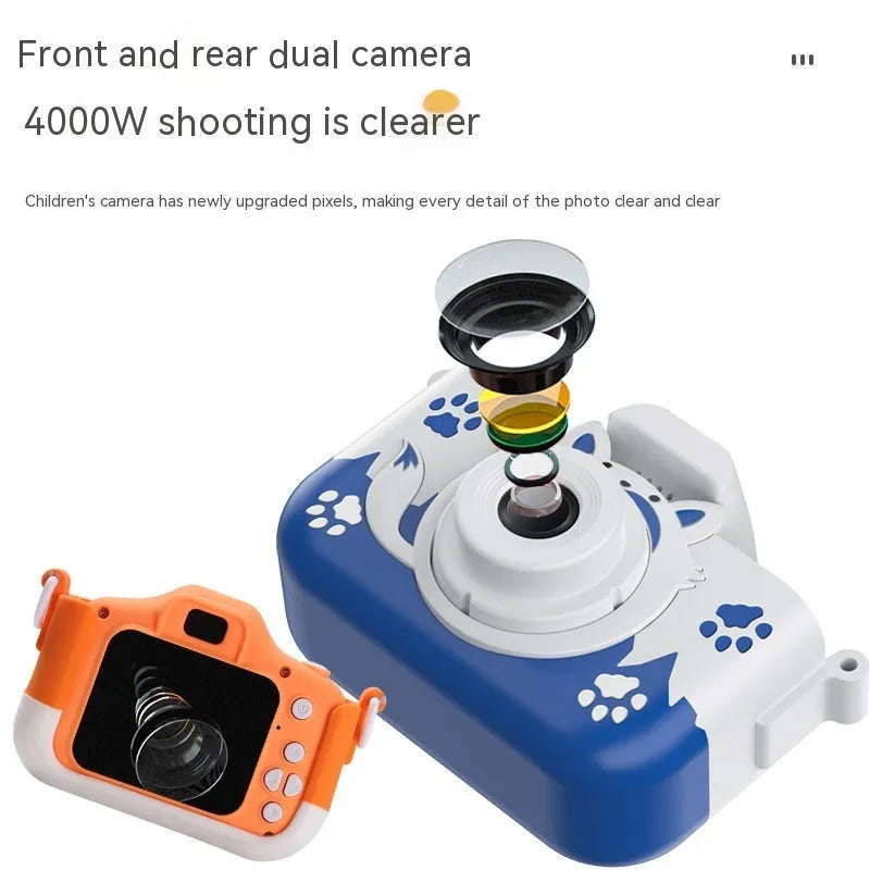 HD cartoon children's digital camera in blue with lanyard and compact 8.7cm design