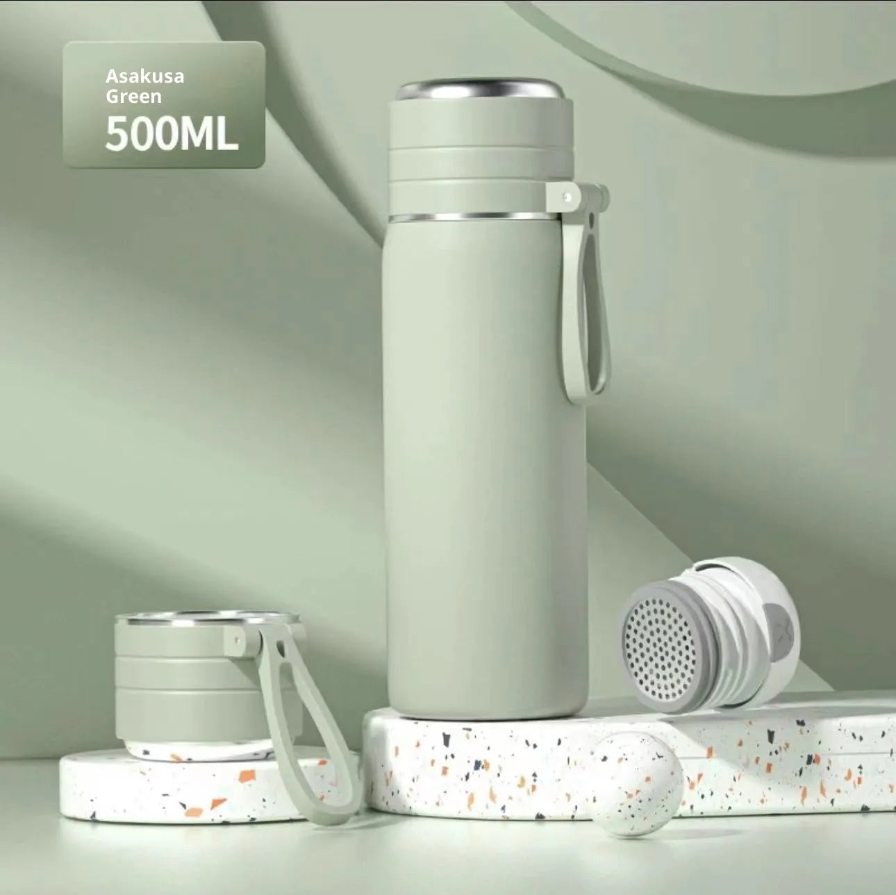 316 stainless steel food grade thermos cup with tea and water separation, 500ml capacity, beige colour