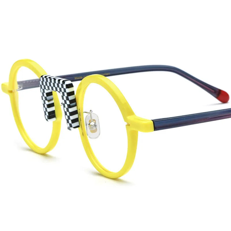Multi-color round sheet eyeglass frame unisex for adults with 44-28-148 mm specs and plate construction