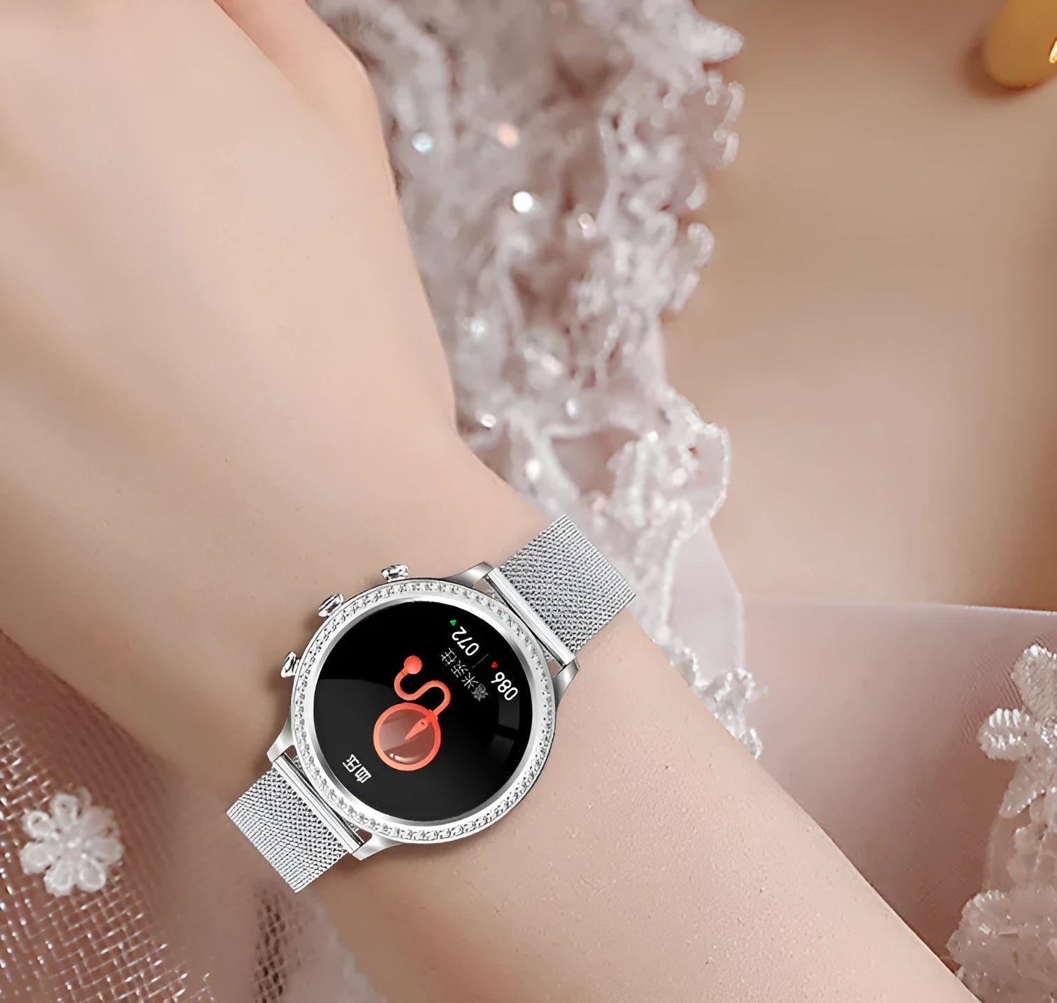 Women's bluetooth smart silicone watch with aluminium alloy case and gold shell powder colour