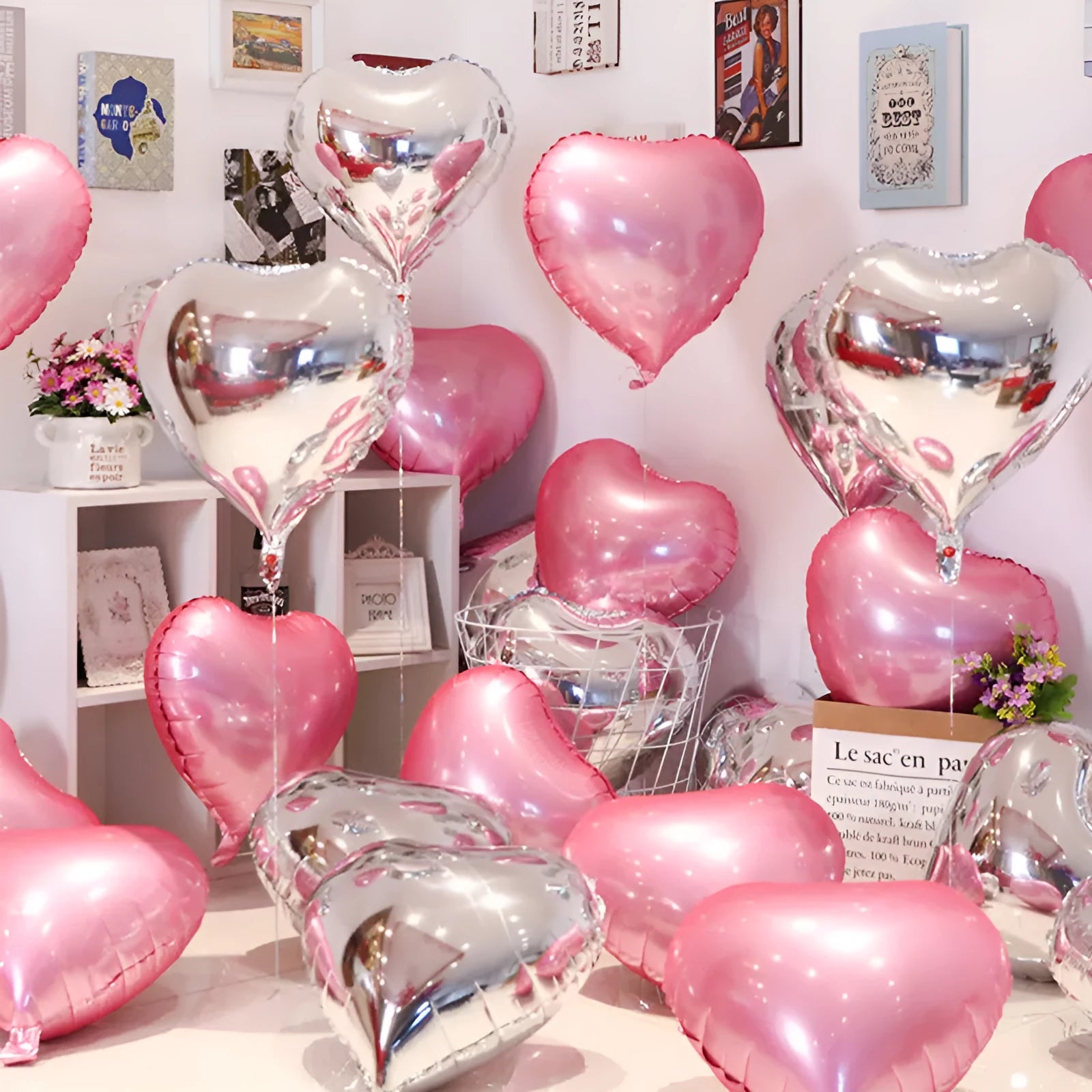 Peach heart shaped aluminium balloons with sparkle finish in four colour options