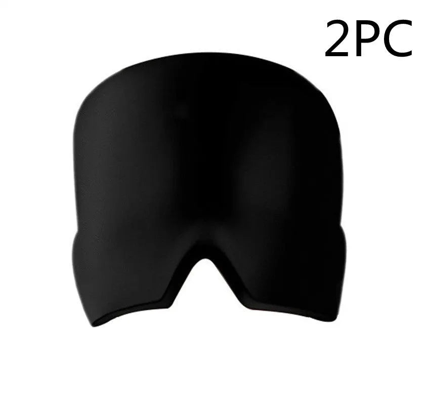 Black elastic cloth gel eye mask for headache relief measuring 22cm by 17cm
