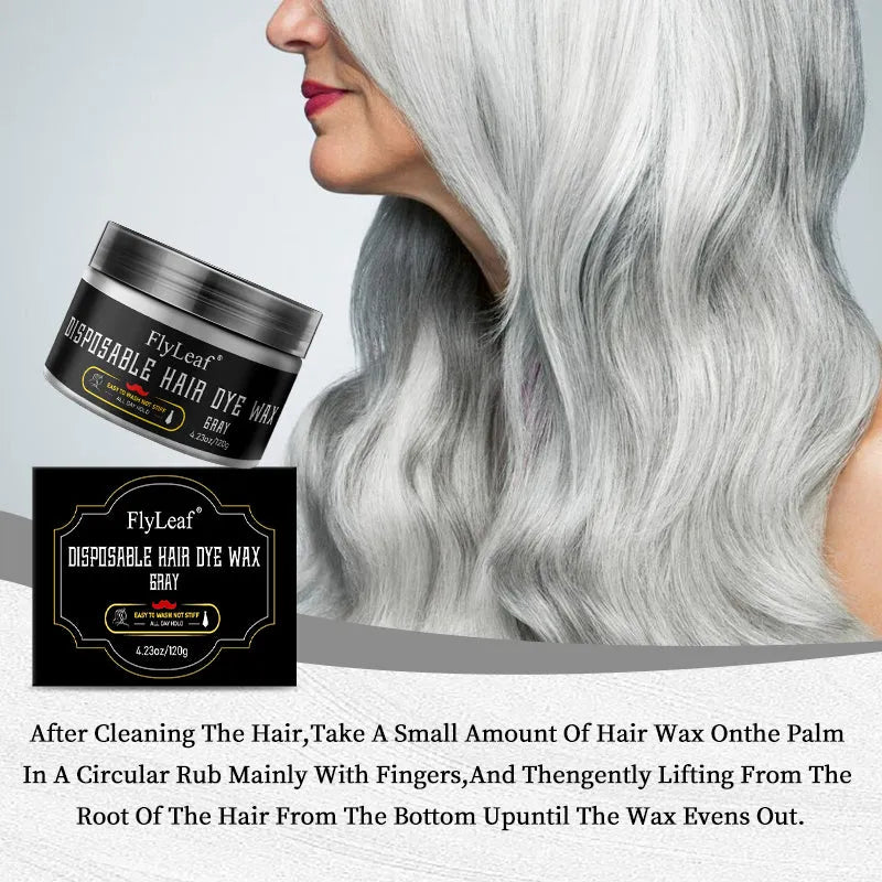 Disposable hair dye wax in gray colour, 120g tub, temporary hair wax for styling