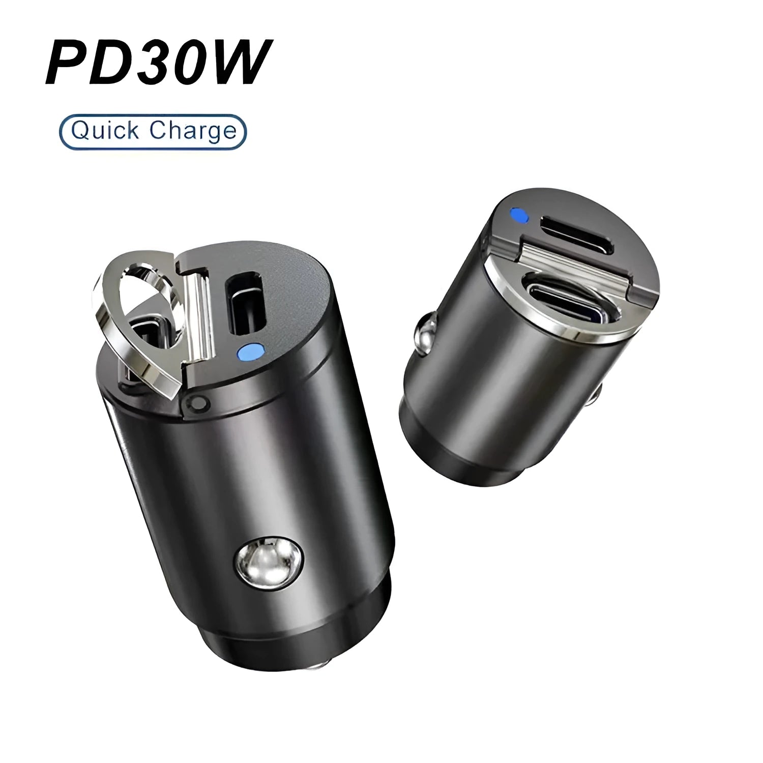 Mini 30W car cigarette lighter charger with zinc alloy construction measuring 45mm length