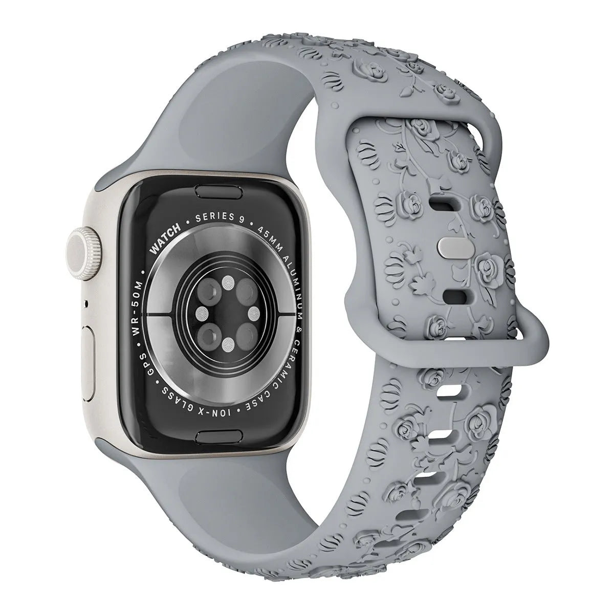 Embossed rose silicone watch strap for Apple Watch 38/40/41mm and 42/44/45mm in multiple colours
