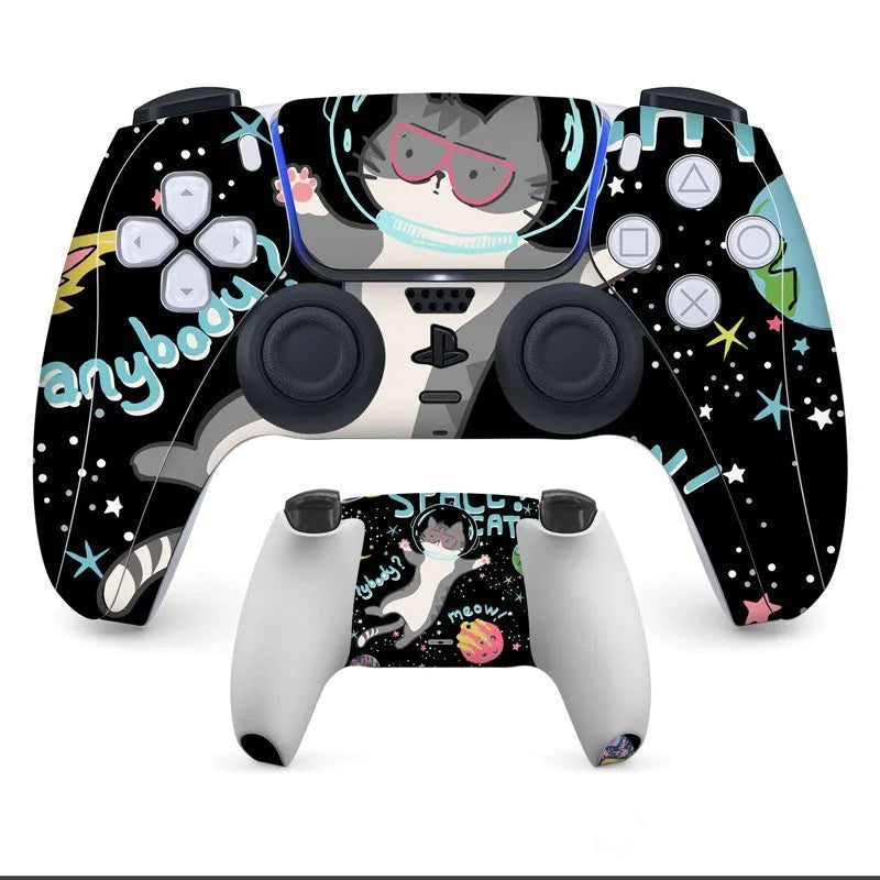 PS5 controller protective sticker kit showing front and back skins in one of eight available styles.