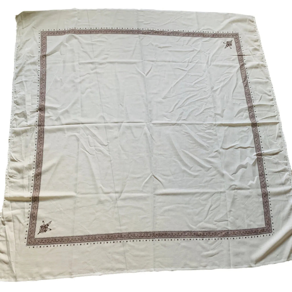 Printed square polyester scarf showing 138cm dimensions and printed pattern design in available colours