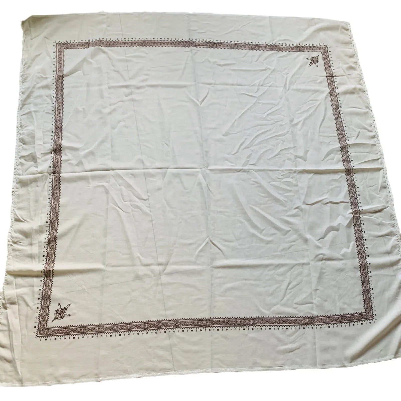Printed square polyester scarf showing 138cm dimensions and printed pattern design in available colours