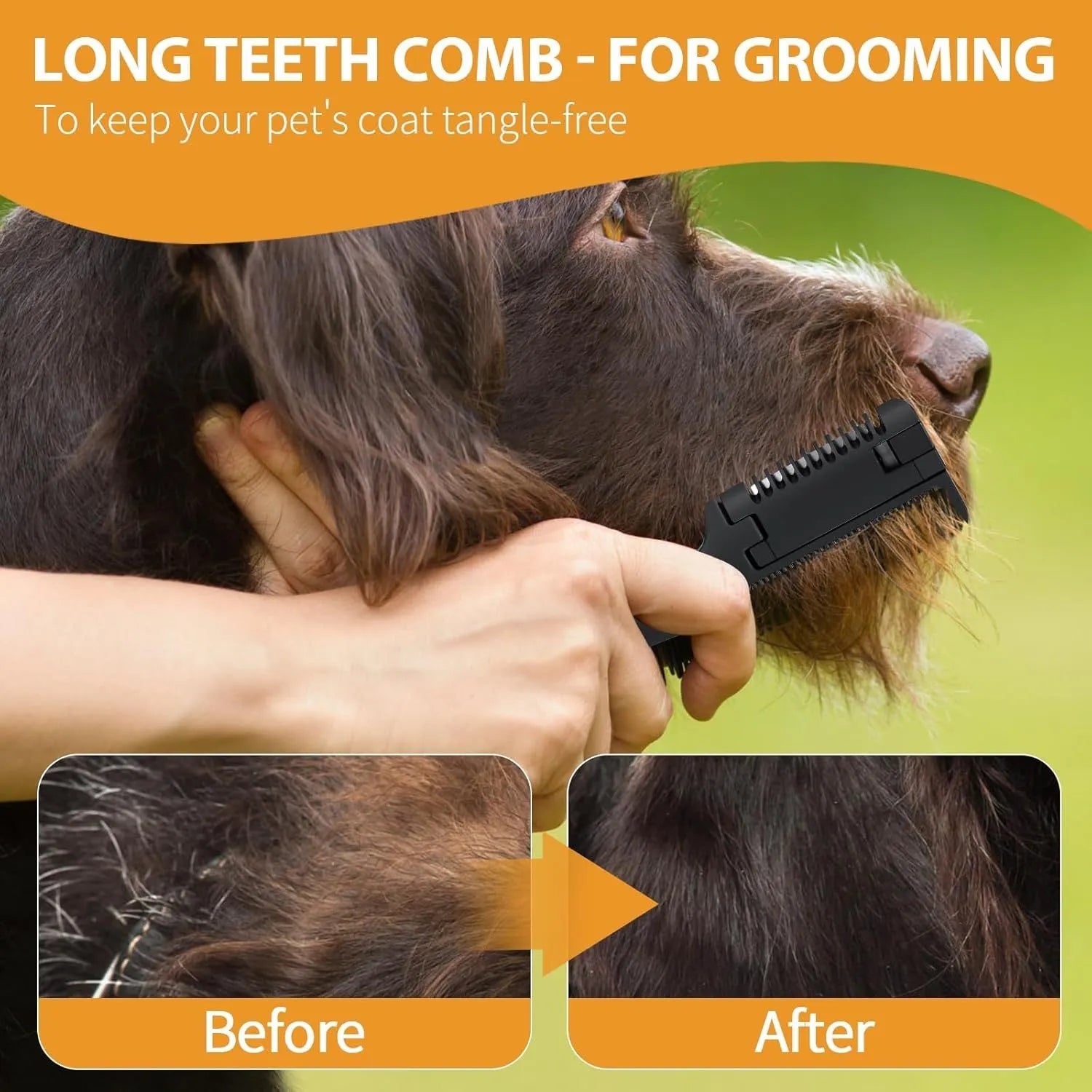 A razor comb for dog and cat grooming with a black plastic handle and metal blades, shown with spare blades.