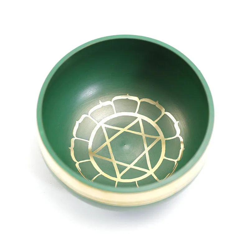 Handmade Himalaya singing bowl in one of seven colours: orange red, green, blue, sky blue, purple, yellow, or red