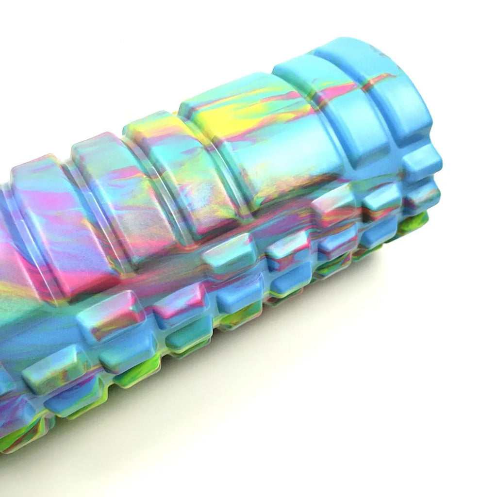 33cm long camouflage pattern EVA foam roller shown in various colour options.