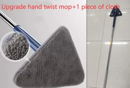 Extendable triangle cleaning mop with rotating head and stainless steel pole in blue colour