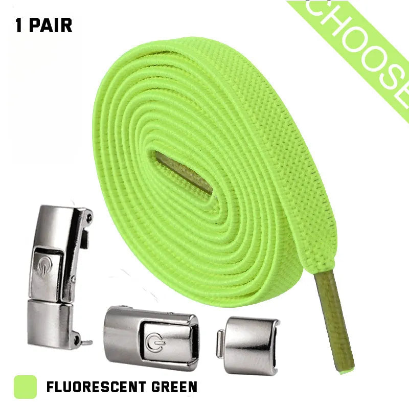 Press lock elastic shoelace with 8mm flat width and cotton weave on a trainer.