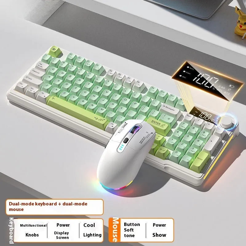 Wireless Bluetooth keyboard and mouse combo with mechanical-style keys in blue and white colour scheme