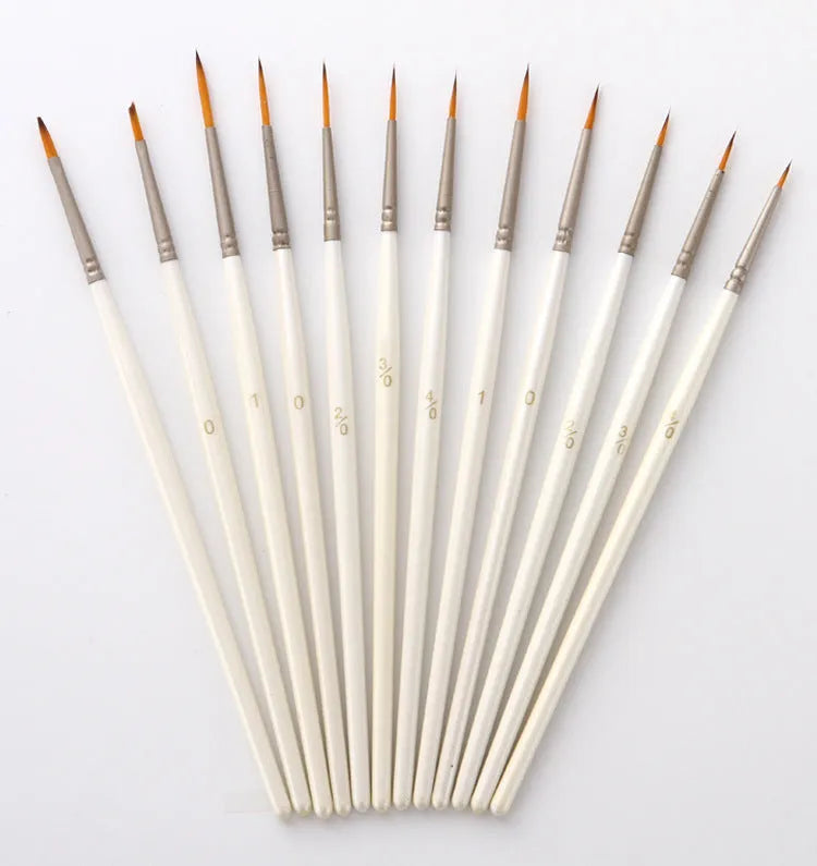 Pearl white Fluoresent Marker pens with nickel tubes in a solid wood holder, 12-piece set for line art and watercolour work.