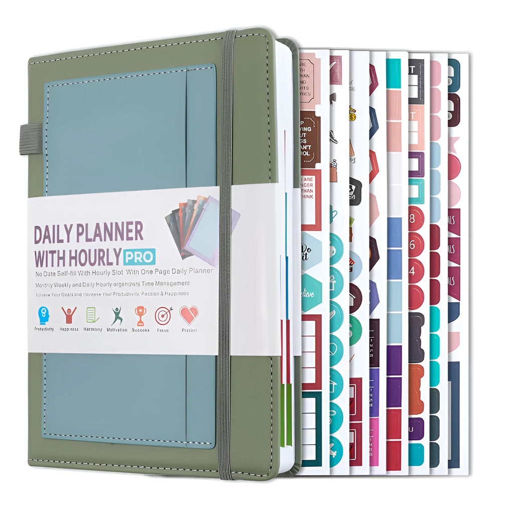 Creative trend undated notebook with strap closure in purple, available with planning stickers.