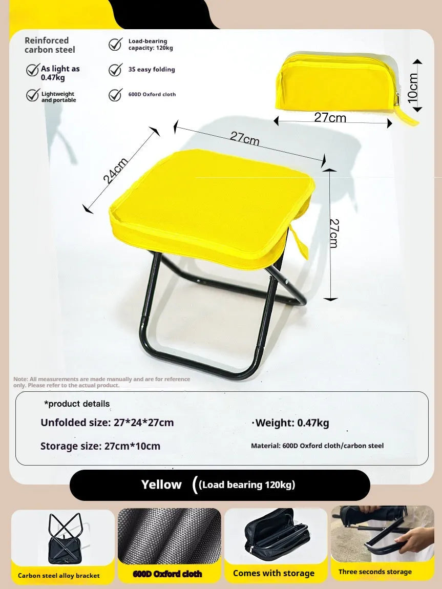 Foldable outdoor camp stool in oxford cloth shown in a khaki colour, folded compactly.