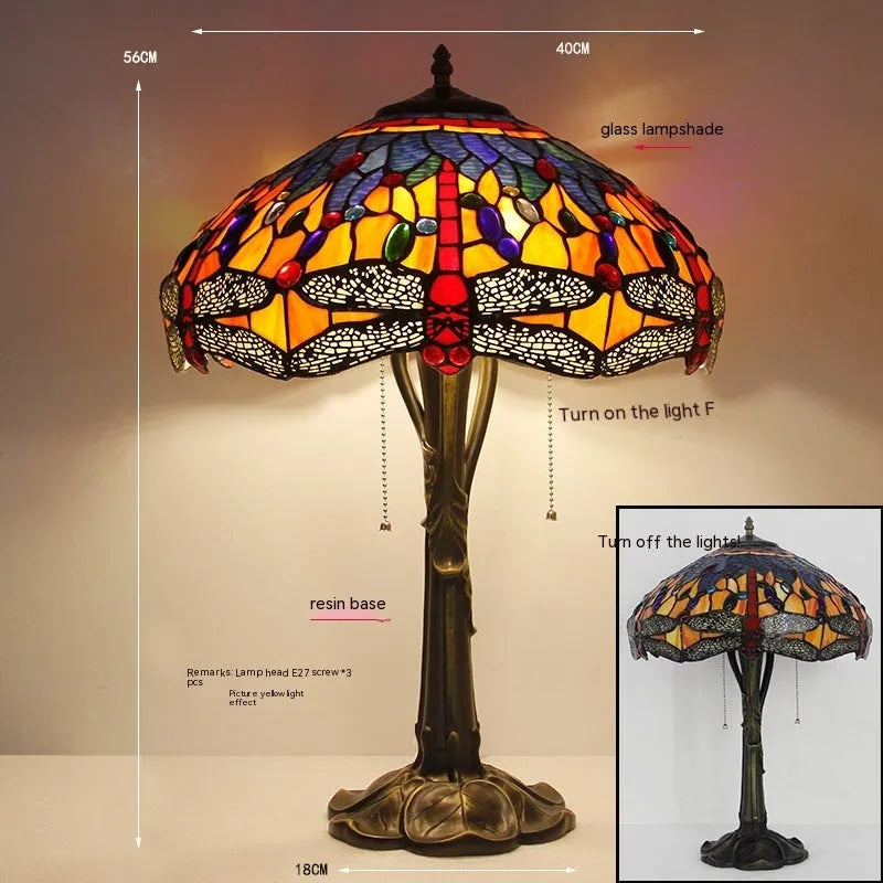 Tiffany dragonfly stone table lamp in European style with decorative blue and green motifs
